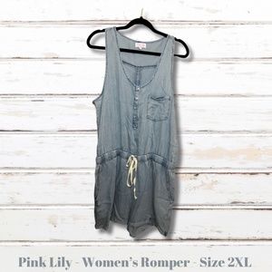 Pink Lily Boutique Blue Chambray Romper Women's Size XXL New, Never Worn